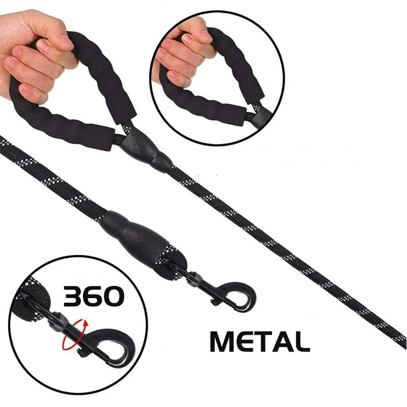 Reflective Dog Leash with Padded Handle - Durable Dual Traction Rope for Strong Dogs - Boost Safety and Control